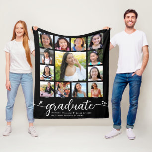Afstuderen K-12 Black Modern Script Fotocollage Fleece Deken