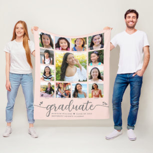 Afstuderen K–12 Blush Pink Script Fotocollage Fleece Deken