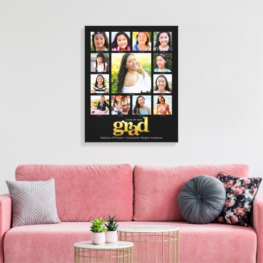 Afstuderen K-12 Foto Collage Modern Black Gold Canvas Afdruk (Insitu (Woonkamer))