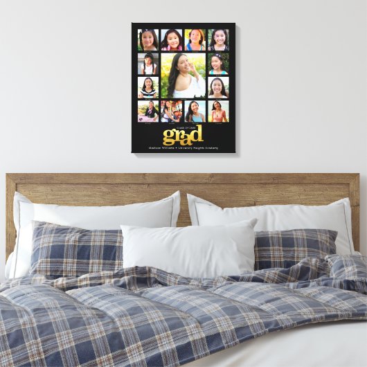 Afstuderen K-12 Foto Collage Modern Black Gold Canvas Afdruk (Insitu (Slaapkamer))