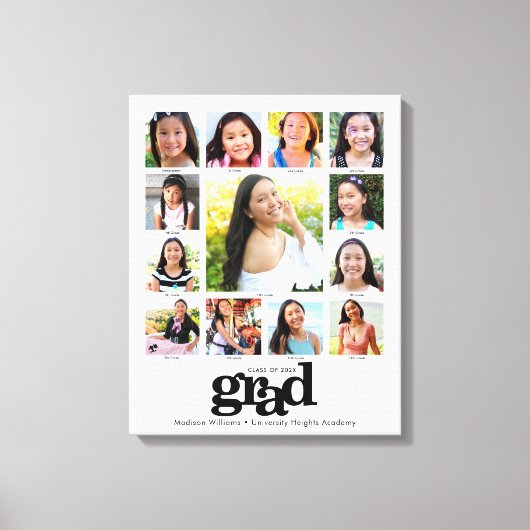 Afstuderen K-12 Foto Collage Modern Black White Canvas Afdruk (Voorkant)