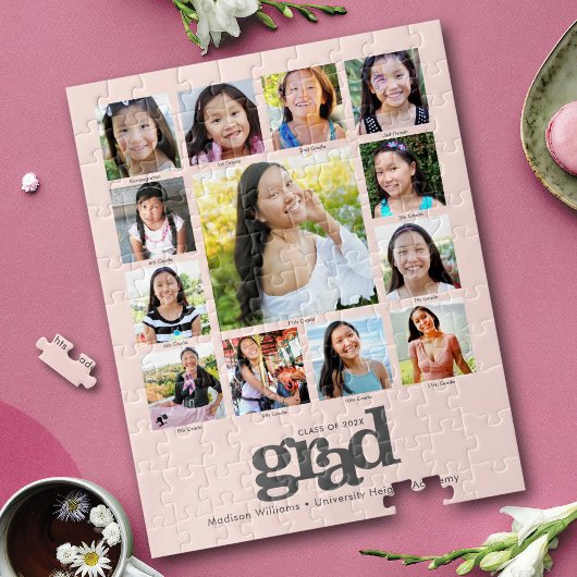 Afstuderen K-12 Foto Collage Modern Blush Pink Legpuzzel