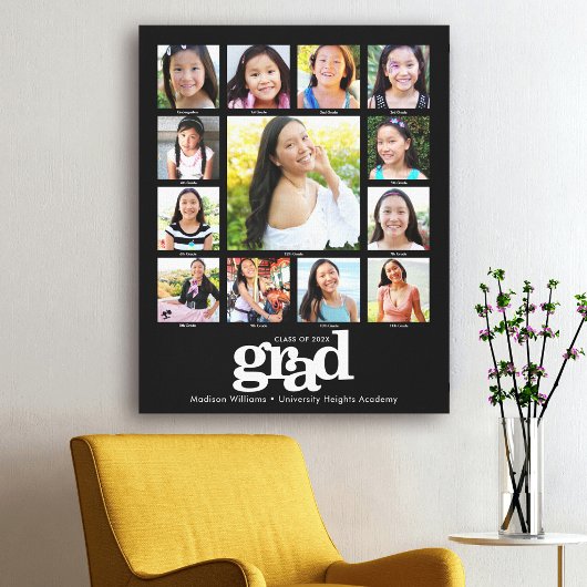 Afstuderen K-12 Foto Collage Modern Bold Black Canvas Afdruk