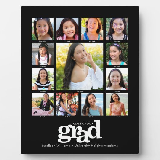 Afstuderen K-12 Foto Collage Modern Bold Black Fotoplaat (Voorkant)