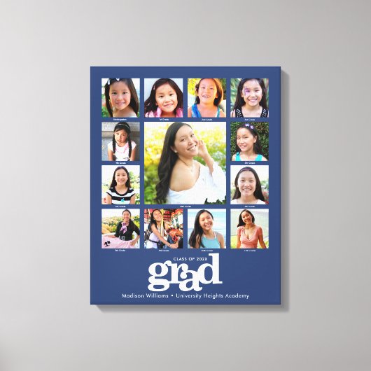 Afstuderen K-12 Foto Collage Modern Bold Blue Canvas Afdruk (Voorkant)