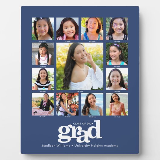 Afstuderen K-12 Foto Collage Modern Bold Blue Fotoplaat (Voorkant)