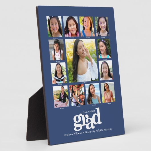 Afstuderen K-12 Foto Collage Modern Bold Blue Fotoplaat (Zijkant)