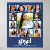 Afstuderen K-12 Foto Collage Modern Bold Blue Poster (Voorkant)