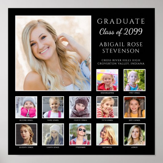 Afstuderen K-12 Fotocollage Custom School Kleuren Poster (Voorkant)