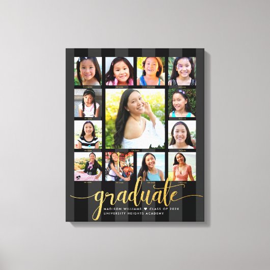 Afstuderen K-12 Fotocollage Zwart Goud Script Canvas Afdruk (Voorkant)