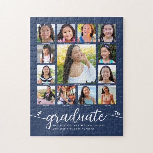 Afstuderen K-12 Modern Script Photo Collage Navy Legpuzzel (Verticaal)