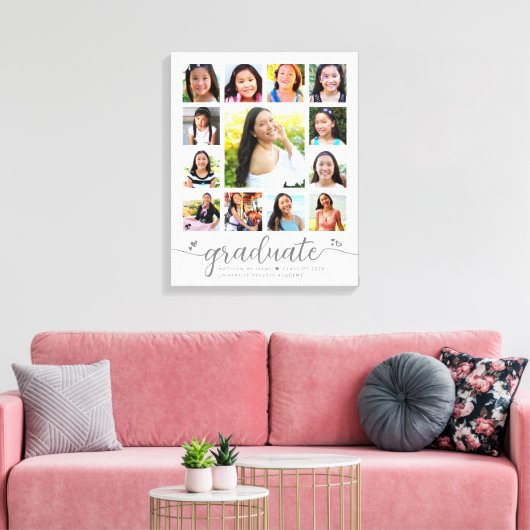 Afstuderen K-12 Modern Script Photo Collage White Canvas Afdruk (Insitu (Woonkamer))