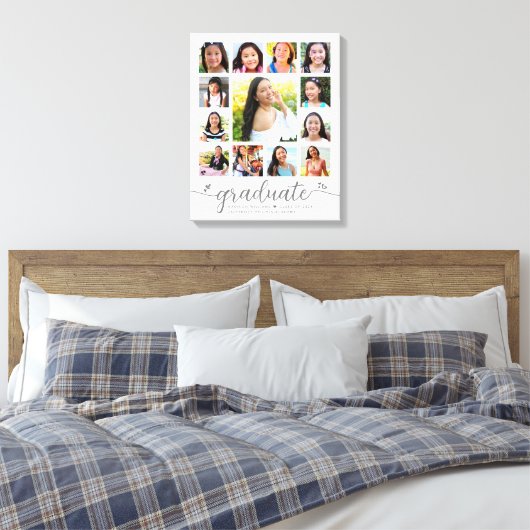 Afstuderen K-12 Modern Script Photo Collage White Canvas Afdruk (Insitu (Slaapkamer))
