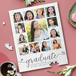 Afstuderen K-12 Modern Script Photo Collage White Legpuzzel