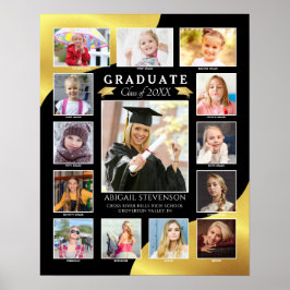 Afstuderen K-12 Photo Collage Black Gold Metallic Poster