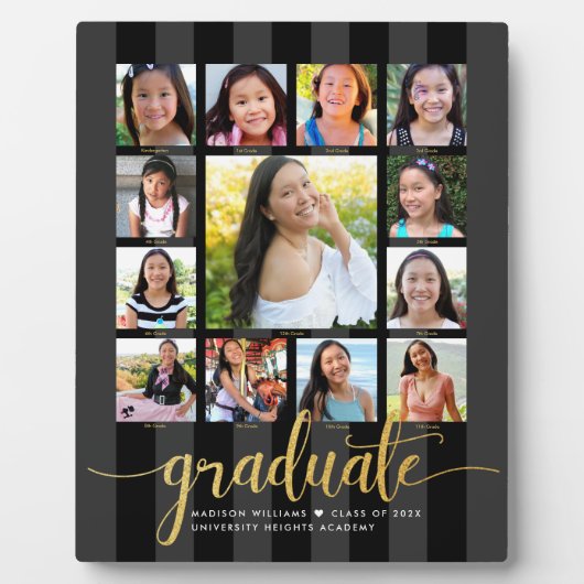Afstuderen K-12 Photo Collage Gold Black Script Fotoplaat (Voorkant)