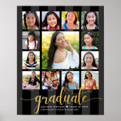 Afstuderen K-12 Photo Collage Gold Black Script Poster (Voorkant)