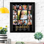 Afstuderen K-12 Photo Collage Gold Black Script Poster