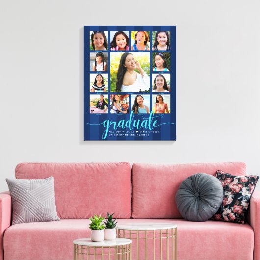Afstuderen K-12 Photo Collage Navy Blue Script Canvas Afdruk (Insitu (Woonkamer))