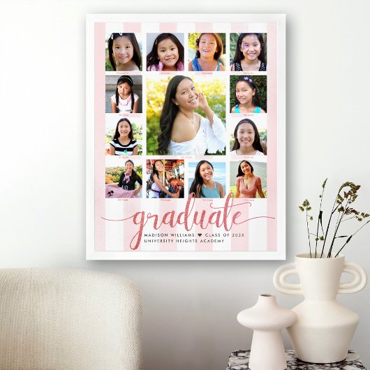 Afstuderen K-12 Photo Collage Roos Gold Script Poster