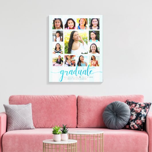 Afstuderen K-12 Photo Collage Turquoise Script Canvas Afdruk (Insitu (Woonkamer))