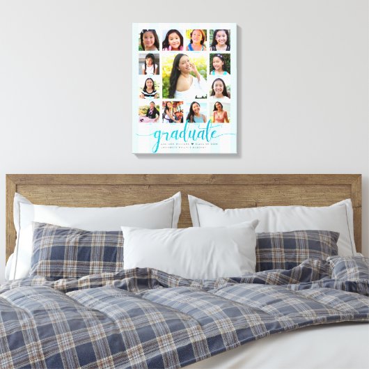 Afstuderen K-12 Photo Collage Turquoise Script Canvas Afdruk (Insitu (Slaapkamer))