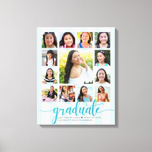 Afstuderen K-12 Photo Collage Turquoise Script Canvas Afdruk (Voorkant)