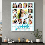 Afstuderen K-12 Photo Collage Turquoise Script Canvas Afdruk