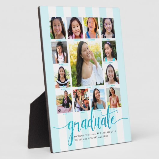 Afstuderen K-12 Photo Collage Turquoise Script Fotoplaat (Zijkant)