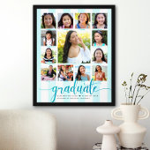 Afstuderen K-12 Photo Collage Turquoise Script Poster