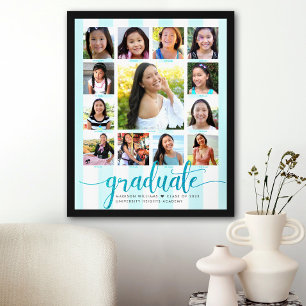 Afstuderen K-12 Photo Collage Turquoise Script Poster