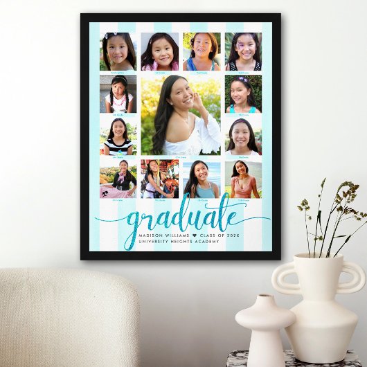 Afstuderen K-12 Photo Collage Turquoise Script Poster