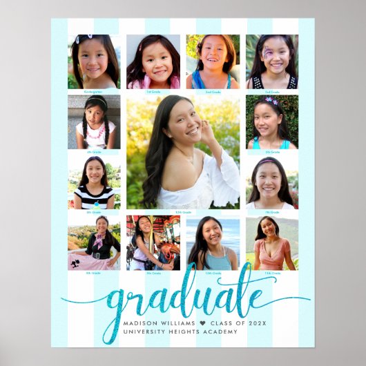 Afstuderen K-12 Photo Collage Turquoise Script Poster (Voorkant)