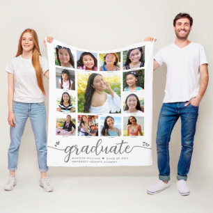 Afstuderen K-12 White Modern Script Fotocollage Fleece Deken