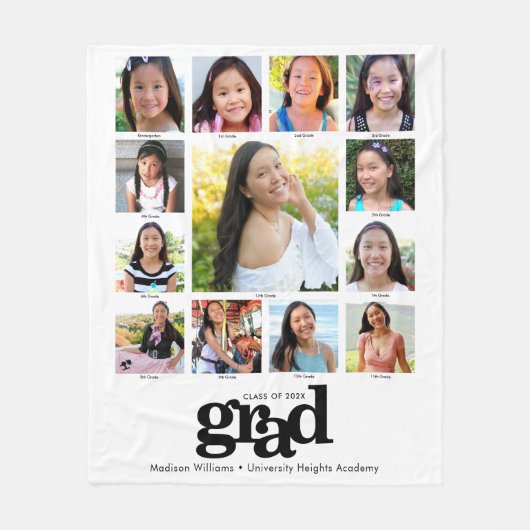 Afstuderen K-12 Zwart Wit Fotocollage Modern Fleece Deken (Voorkant)
