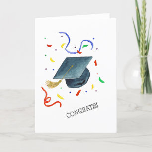 Afstuderen Kaart - "Gefeliciteerd!" Waterverf Pet