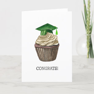 Afstuderen Kaart, Waterverf Pet met cupcake Feestdagen Kaart