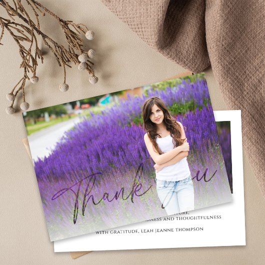 Afstuderen kalligrafiescript Custom Photo Bedankkaart