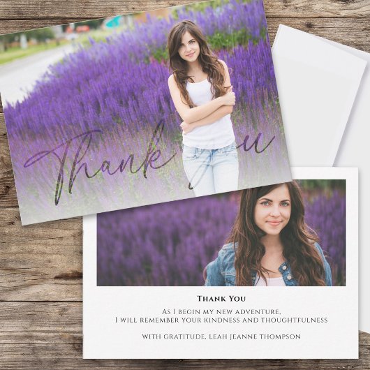 Afstuderen kalligrafiescript Custom Photo Bedankkaart