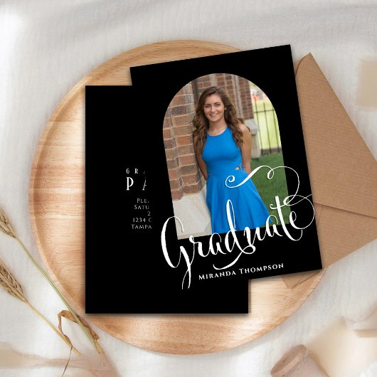 Afstuderen kalligrafiescript Custom Photo Kaart