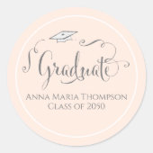 Afstuderen kalligrafiescript Eenvoudig Licht Peach Ronde Sticker (Voorkant)