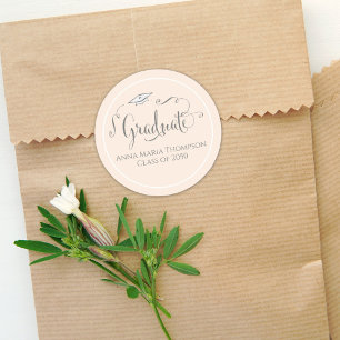 Afstuderen kalligrafiescript Eenvoudig Licht Peach Ronde Sticker