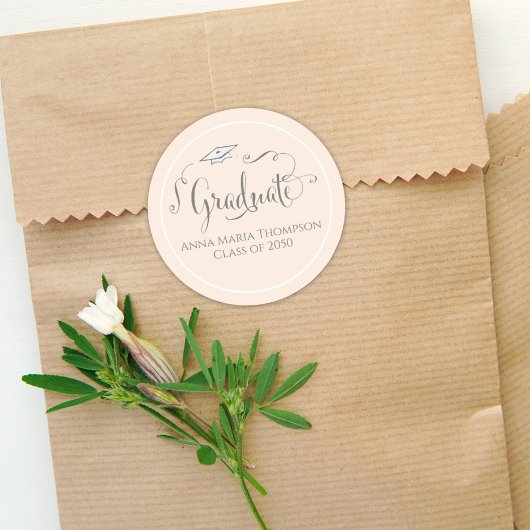 Afstuderen kalligrafiescript Eenvoudig Licht Peach Ronde Sticker
