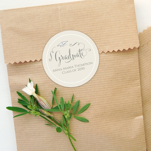 Afstuderen kalligrafiescript Simple Sage Green Ronde Sticker