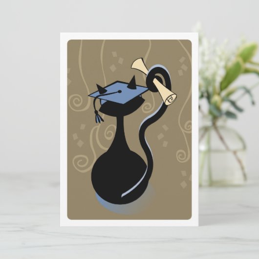 Afstuderen Kat Blue Invite Kaart (Staand voorkant)