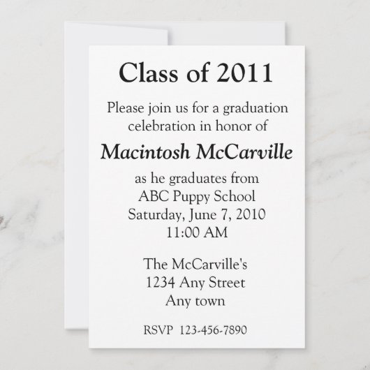 Afstuderen Kat Blue Invite Kaart (Achterkant)