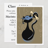 Afstuderen Kat Blue Invite Kaart (Voorkant / Achterkant)