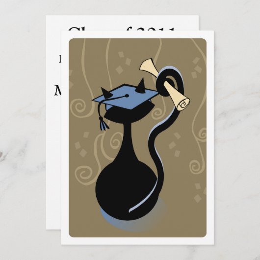 Afstuderen Kat Blue Invite Kaart (Voorkant / Achterkant)