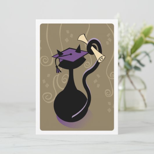 Afstuderen Kat Paarse uitnodiging (Staand voorkant)