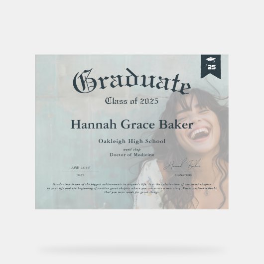 Afstuderen Keepsake Diploma Acryl Bord (Voorkant)